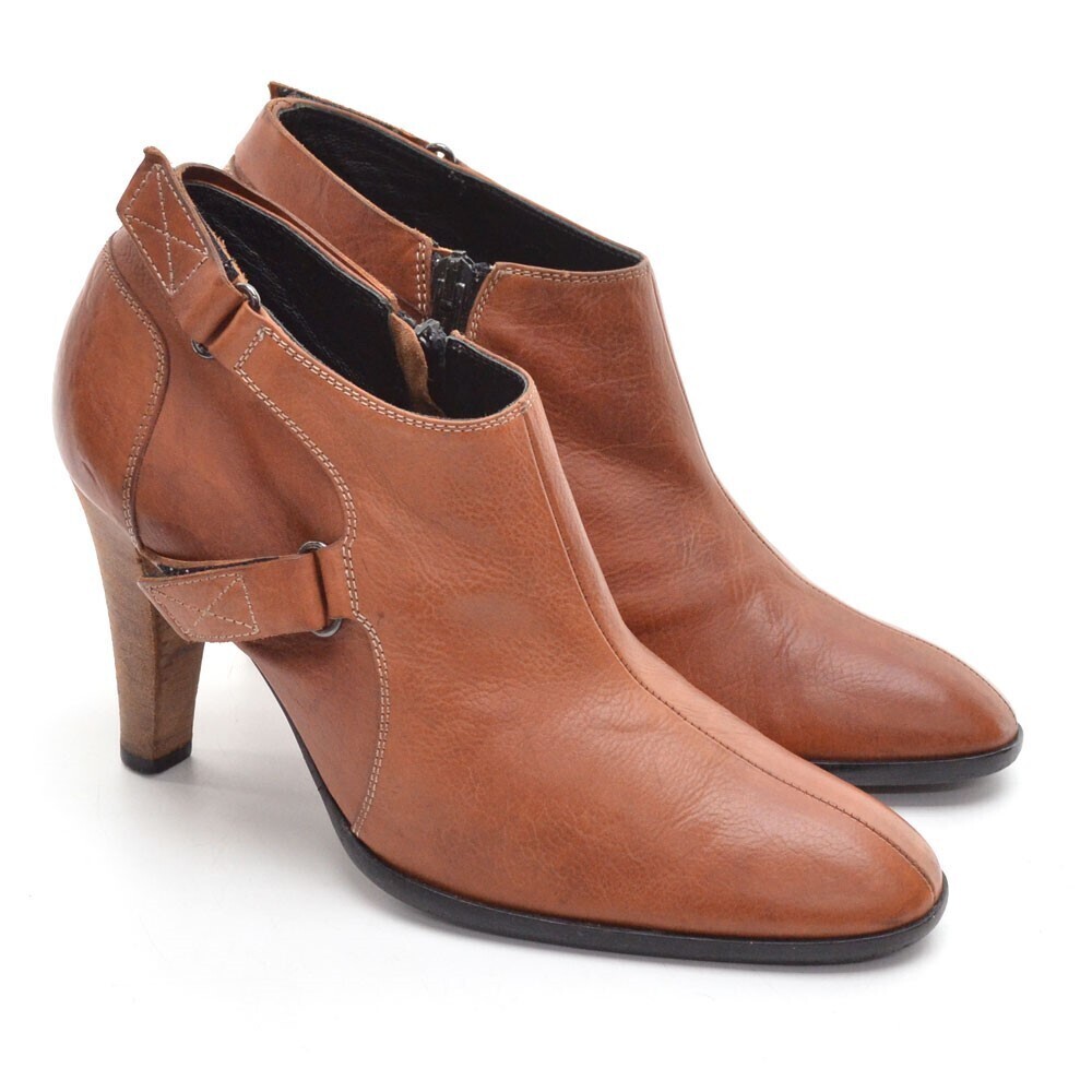 Barbara Bui Brown Leather Almond Toe Zip Booties 37.5